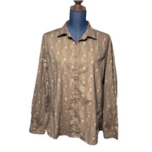 Bit & Bridle Brown Floral Button Up Shirt Woman Size Xl Western Equiestrian